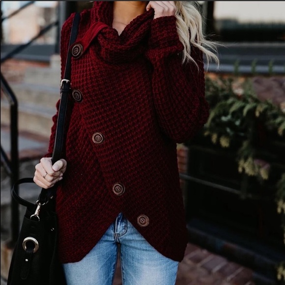 2 LEFT🔥NWT WINE RED BUTTONED EMBELLISHED SWEATER - Picture 3 of 6